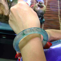 Natural old pit a goods round jade bracelet clear water ice species floating jade bracelet Burmese jade bracelet female certificate