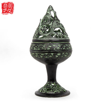 Antique Han Dynasty Boshan furnace Pure copper incense burner Bronze riding dragon smoking furnace Wedding props Home decorations
