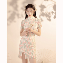 Cheongsam 2021 new summer short young girl lace retro temperament French modified version dress