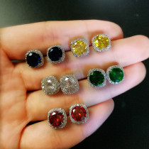 Crystal earrings Super Flash stud earrings female sterling silver needle with diamond fashion temperament 2021 New Tide zircon allergy earring