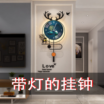 Modern simple style clock wall clock living room Net red light luxury decoration home wall hanging clock lamp creative fashion hanging wall