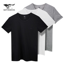  Septwolves seven wolves new mens round neck short-sleeved t-shirt solid color half-sleeved bottoming shirt mens T-shirt