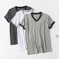 Mens Modale home short sleeve T-shirt Youth pure color v collar loose with undershirt and sleet half sleeve sweatshirt summer