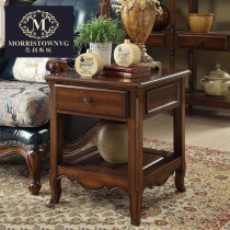 American full solid wood small square living room sofa side European small tea table square small tea table sofa side cabinet low table