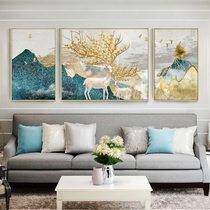 Crystal porcelain painting modern simple living room decoration painting sofa background wall painting light luxury atmosphere triple painting rich deer hanging painting