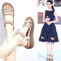 Tide brand two wear Net red cool woman summer outside wear fashion thick-soled flat Middle heel sandals womens sandals Joker womens shoes