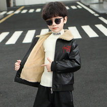 Childrens clothing boys winter leather clothing 2022 new Korean version plus velvet thick coat childrens foreign style autumn and winter jacket tide