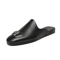 BB cowhide Baotou half-slippers mens one pedal outdoor summer wear slippers lazy shoes leather no heel half-support men