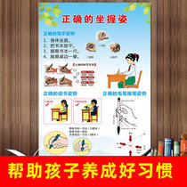 Primary School students correct sitting posture with pen posture method Wall chart children learning classroom wall sticker eye exercises eye exercise vision table eye muscle movement poster kindergarten beginners writing grip pen learning Wall