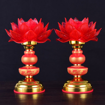 Buddha with electric candlestick plugged led crystal lotus lamp in front of the Buddha for The Buddha Changming lamp Buddhist supplies tribute lamp