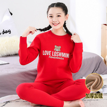 Thermal underwear women plus velvet thickened high school students young children autumn clothes bottom Cotton a set of winter