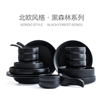 INS Bowl home pure black soup bowl salad bowl matte ceramic dishes tableware set Noodle Bowl setting custom pattern