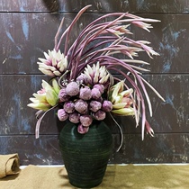 Foam Leather Flowers American Retro Imitation Dry Living Room Art Flower Arrangement Ceramic Vase Fake Flower Pendulum home Decorative Goods