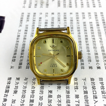Original Clothing Stock Dandong Watch Four Plants Spring Lanyard square yellow shell yellow face Manual mechanical diameter 33 mm
