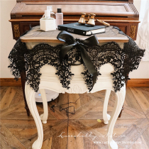 Retro French light luxury sequins black laceshabby original scarf dustproof chest chest bedside table side table cloth