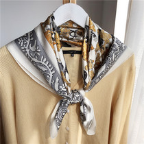 South Korea spring and autumn temperament Joker chic small square animal pattern decorative silk scarf female professional scarf hair band Thin