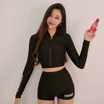 Swimsuit women conservative thin belly cover split sports long-sleeved flat corner bikini small breasts gather hot spring swimsuit