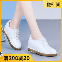  Inner height-increasing womens shoes white shoes womens 2021 spring new wild leather breathable thick-soled autumn travel casual shoes