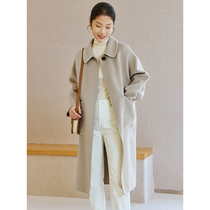 Double-sided woolen coat womens mid-length Korean version loose 2022 autumn and winter temperament lapel college wind woolen coat