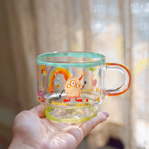 Endless Stars Cartoon Glass Cups Heat Resistant Home Cute ins Breakfast Cup Small Monster Milk Cup Water Cup