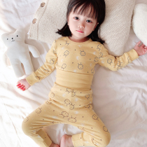 Childrens autumn clothes Autumn pants thickened mens and womens childrens brushed underwear set Pure cotton baby cotton sweater high waist belly protection autumn and winter