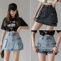 Korean Cowboy Short Skirt Woman 2020 new summer and thin section Hong Kong Wind day Department High waist a half body dress frock Skirt Tide Cool