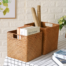 Kens Fields Garden Wind Weaving Containing baskets minimalist basket containing box Square with drawing of hand and straw woven containing basket