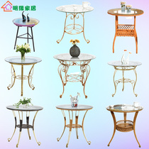 Brief New Modern Iron Art Tempered Glass Small Round Table Balcony Patio Tea Party Guests Small Tea Table Casual Tea Table