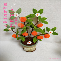 Small pig braided house handmade DIY wool thread crochet cotton thread auspicious orange material bag potted delivery tutorial