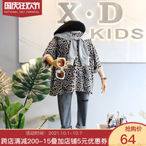 Korean childrens clothing 2019 spring clothes new girls with sex tide style BAO WEN wide version shoulder fake square collar long T-shirt