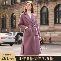 When 21 winter New simple fashion big lapel waist design slim casual warm woolen coat women