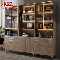 Glass door full-wall bookcase Great Nordic simple modern whole wall with door floor floor study light luxury bookcase