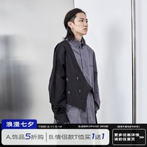 PCLP (PERCLIPS) fake two-piece stitching shirt trend deconstructed tooling Japanese Hong Kong style mens long-sleeved shirt