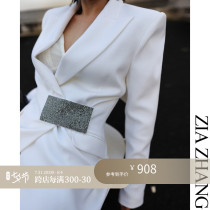 Z boss 1800 water drilling bling bright blind eye autumn and winter repairing body long wool minimalist long sleeve suit woman