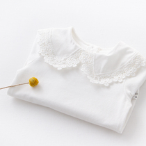 Elfairy girl hit undershirt child lace collar shirt pure cotton white baby long sleeve T-shirt female baby spring dress