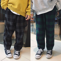 Boy plus velvet grid pants 2019 autumn and winter New Tide childrens clothing children thick warm loose casual pants