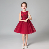 Childrens dress Princess dress Girls Puffy yarn Birthday little flower girl host piano performance suit red foreign summer