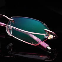 With frameless diamond cut edge myopia glasses glasses female anti-blue light finished astigmatism glasses frame Degree color-changing glasses