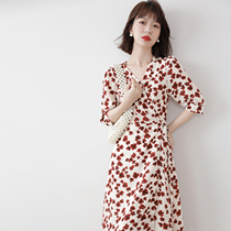 Japan station high-end double crepe mulberry silk 2021 summer new temperament mid-sleeve long dress silk floral dress