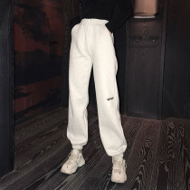 South Korea 2022 Spring Autumn New Big Code Sports Pants Children High Waist Plus Suede Loose Bunch Foot Long Pants Casual Pants Wear Pants