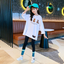 Girls autumn clothing long coat 2021 new spring and autumn fashionable girls long sleeve foreign style children loose base shirt