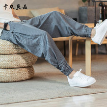 European station tide striped linen pants men loose casual trousers Chinese style cotton linen ankle-length pants toe lantern pants