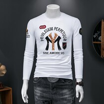 White Alphabet Hot Drill Long Sleeve Men T-Shirt 2022 Spring Autumn Season New Pure Cotton Embroidered High-end Tide Card Blouse