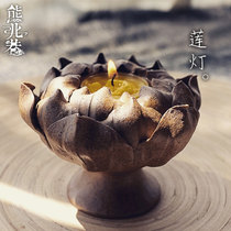 Hand-made lotus candle Lamp Bao Lian Lamp incense holder Incense burner Handmade coarse pottery clay incense insert Zen ancient ceramic small ornaments