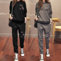 Tide brand large size womens 2021 Autumn New Korean loose sports suit womens fashion sweater slim two-piece set