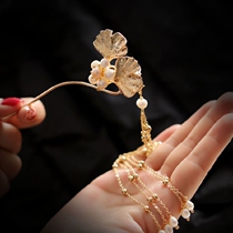Hairpin dish hair ancient style versatile ginkgo leaf pearl hair ornaments Ancient costume tassels Step hairpin Hanfu Ming system hair tie
