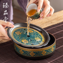 Zhen Pintang retro gilt pot bearing ceramic dry bubble plate Zen tea tray large water storage and water storage pot bearing