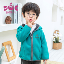 Boy foreign style velvet jacket spring and autumn 2021 autumn new childrens clothing baby Korean version of fleece hooded sweater