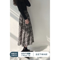 2021 spring new retro temperament flower long umbrella skirt skirt