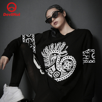 DEVIL NUT DEVIL Tide Brand Men and Women Couple Neutral Size Plus Velvet Loose Sweater Coat AOL ASV